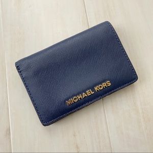 [Michael Kors] Navy Bifold Leather Wallet